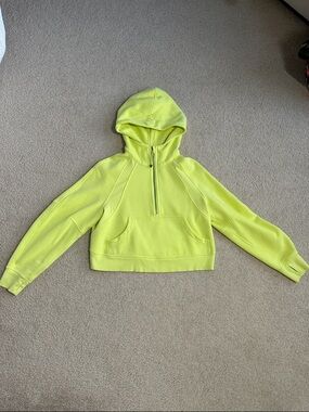Lululemon Neon Yellow Cropped Scuba Half-Zip Hooded Sweater